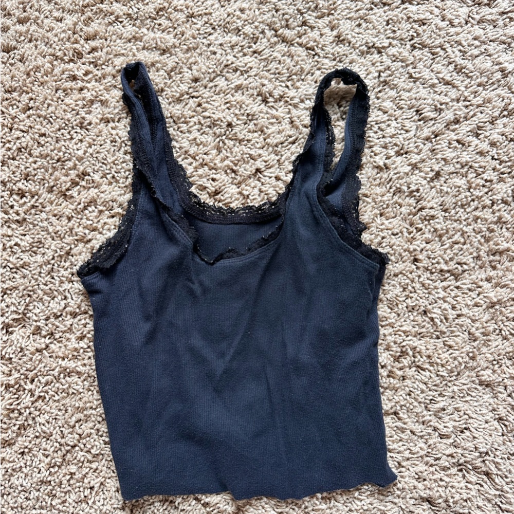 Black Lace Trim Tank Top
